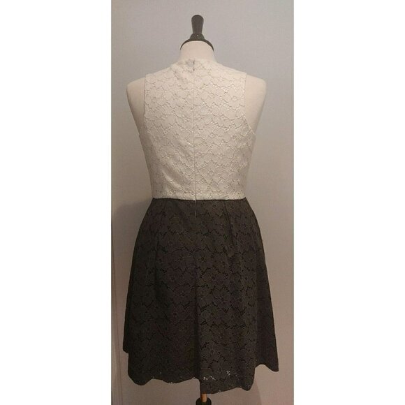 Shoshanna Mini Cocktail Dress Cream and Black Lace Sleeveless Fit Flare Size 4 - Picture 3 of 6